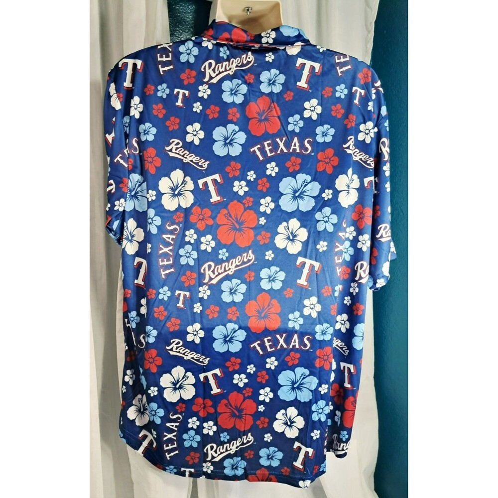 Texas Rangers Hawaiian Floral Shirt Blue XL Short Sleeve Button Promo - Picture 2 of 4